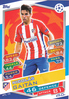 Nicolas Gaitan Atletico Madrid 2016/17 Topps Match Attax CL #ATL10